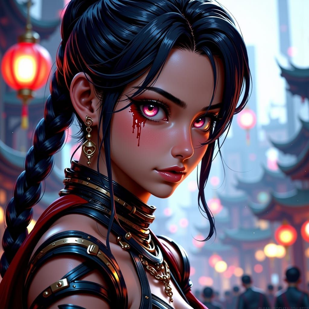 Wounded Samurai Girl in Feudal Battle: Anime Style