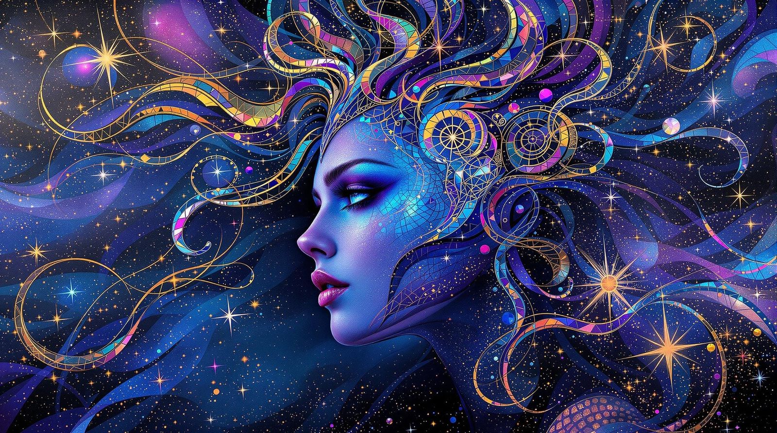 Celtic Warrior Queen with Fractal Mosaic Hair