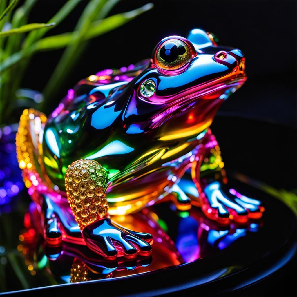 Brilliant Crystal Bullfrog Sculpture in Fantasy Light