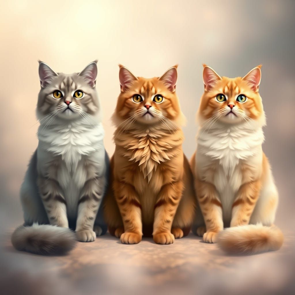 British Shorthair Cats in Dreamlike Pointillism Scene