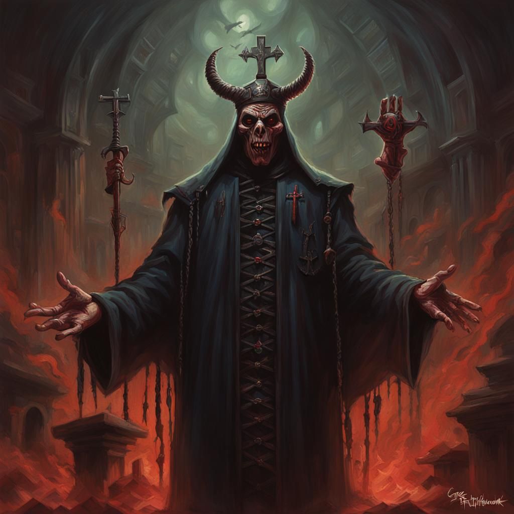 Sinister Blasphemous Priest in Gothic Fantasy Style