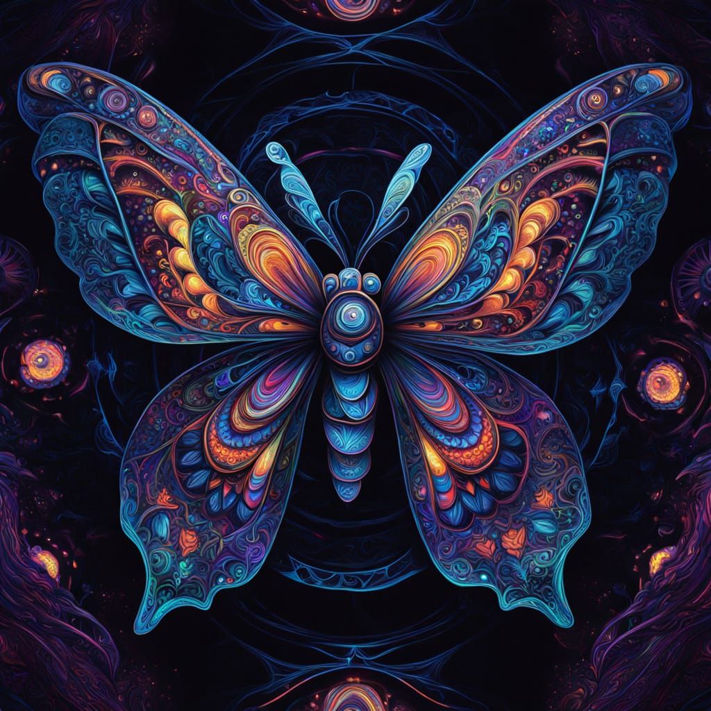 Psychedelic Moth with Hypnotic Patterns in Neon Colors