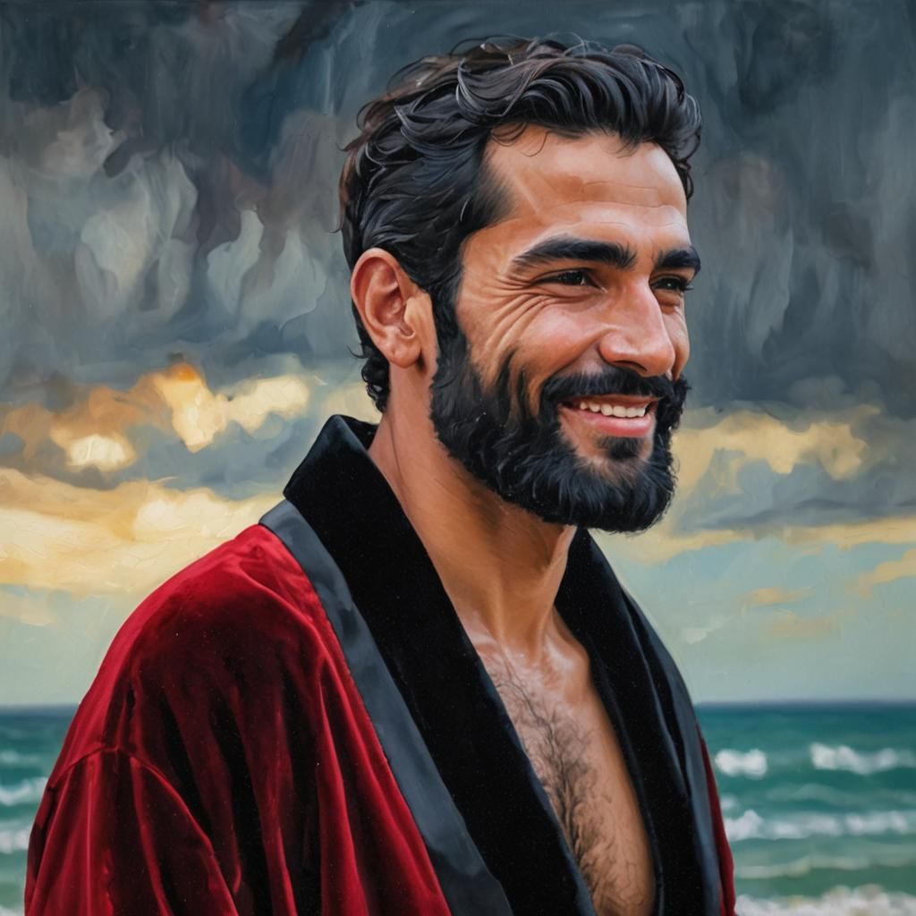 Attractive Man in Red Robe: Impasto Portrait
