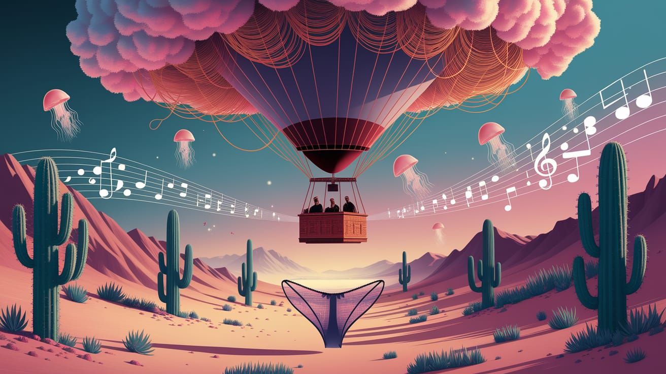 Music box floating over wilderness