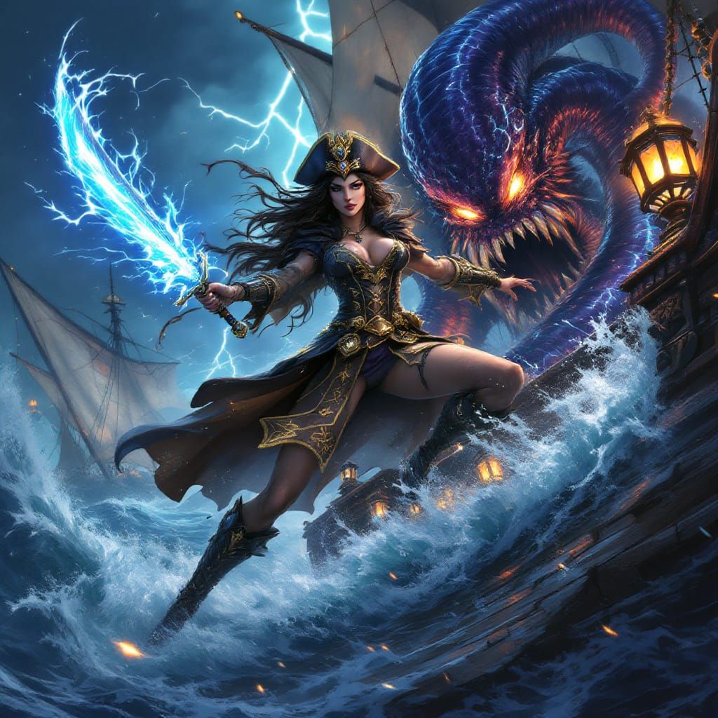 Princess Pirate Queen Battles Giant Kraken