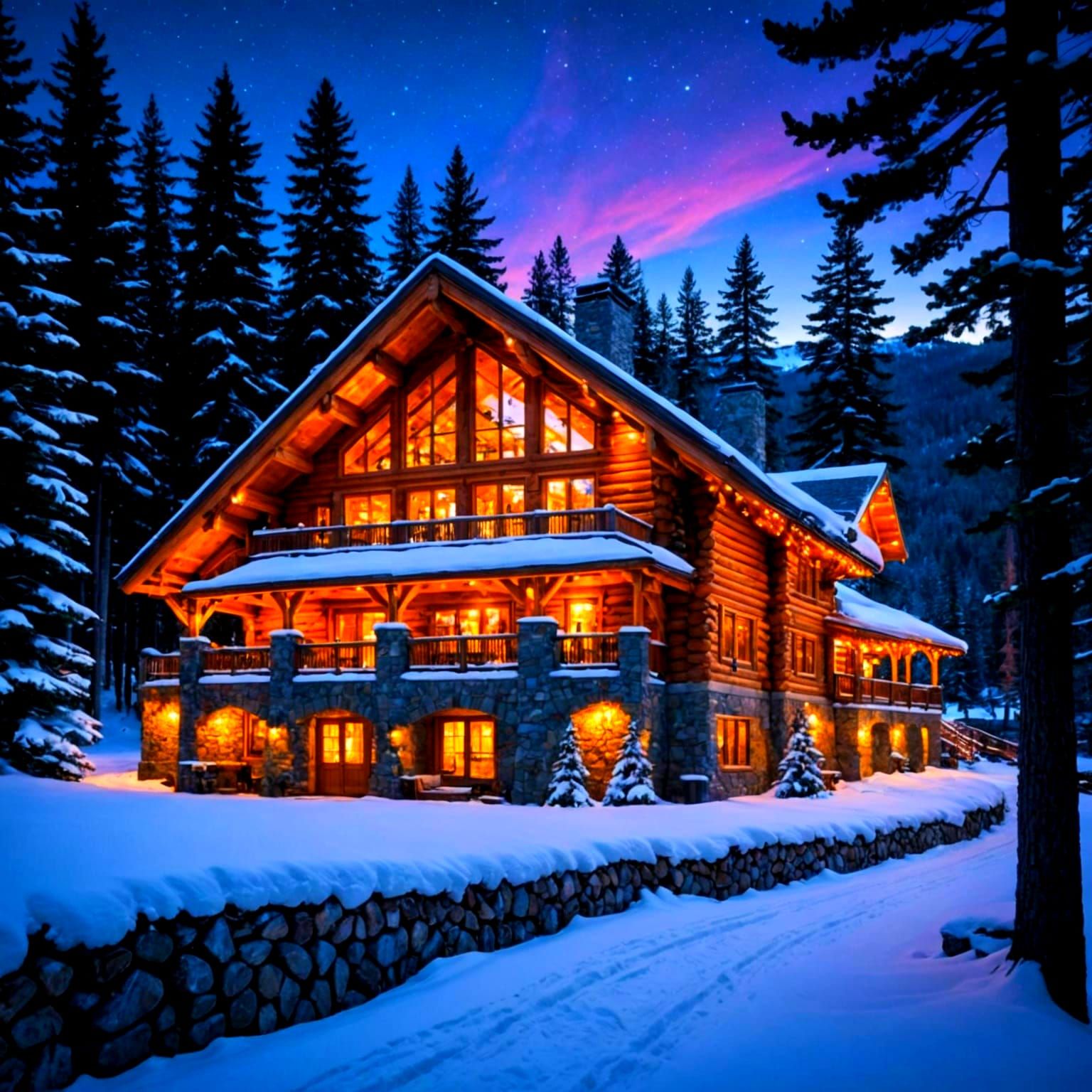 Majestic Christmas Lodge in Winter Wonderland
