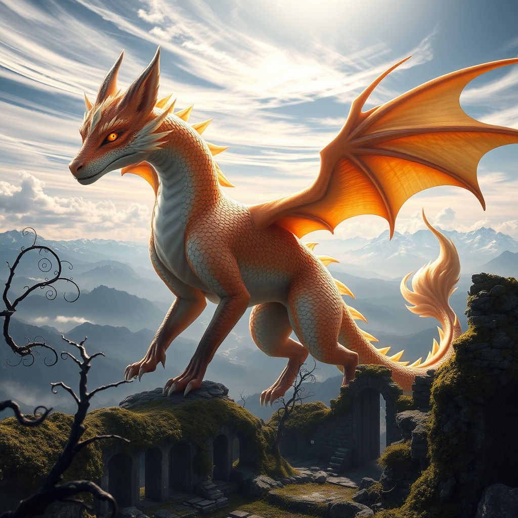 Majestic Fox Dragon in Dreamlike Landscape