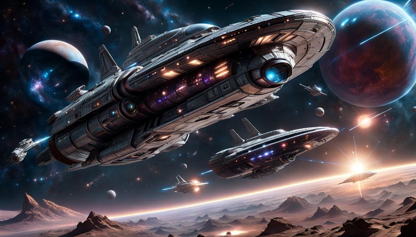 Epic Space Battle with Starships and Galaxy