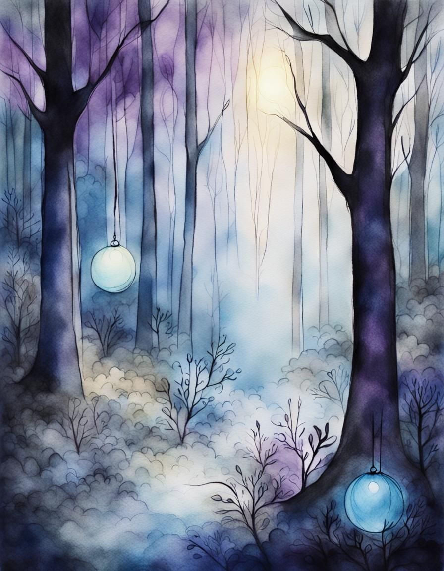 Glowing Spell Balls Float in Whimsical Forest