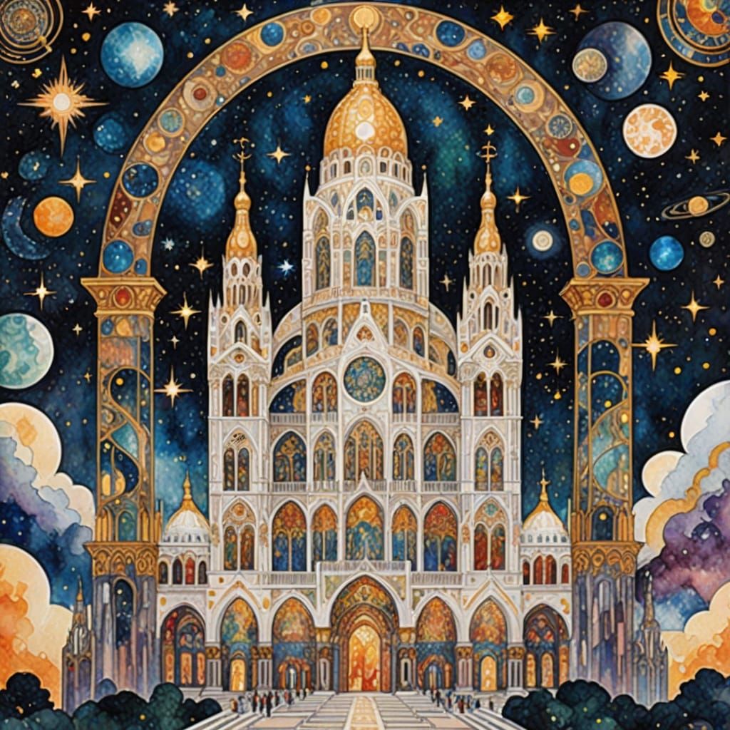 Cosmic Cathedral in Stained Glass and Prismatic Light