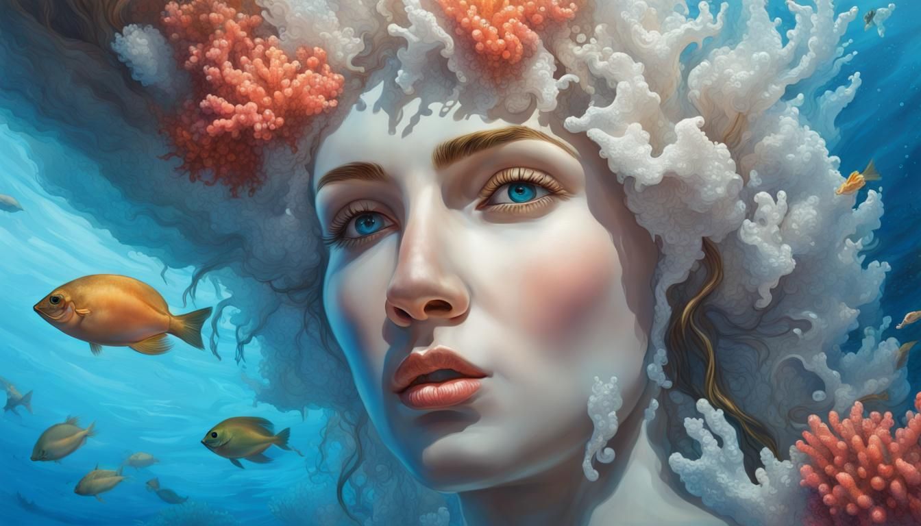 Goddess in White Grotto with Blue Water: Splash Art