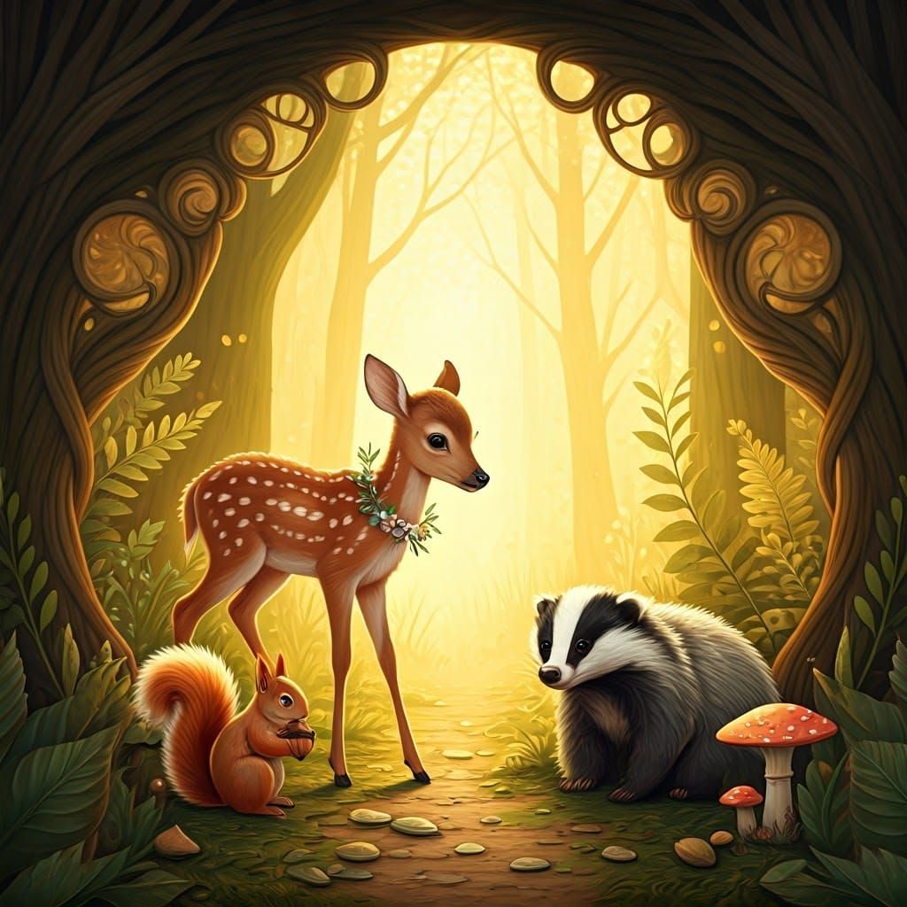 Woodland Animals in Storybook Watercolor Style