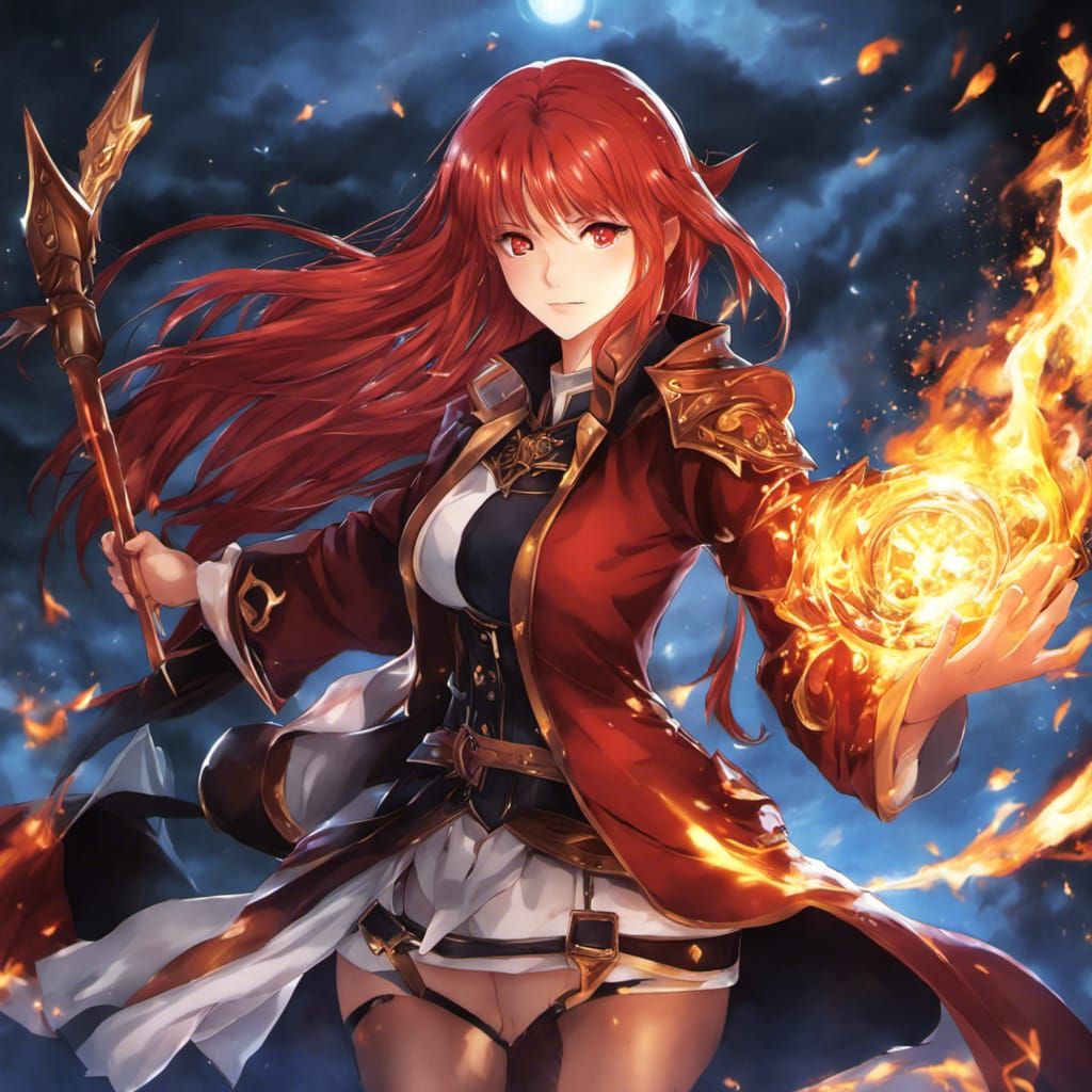 Anime Style Fire Wizard with Red Hair