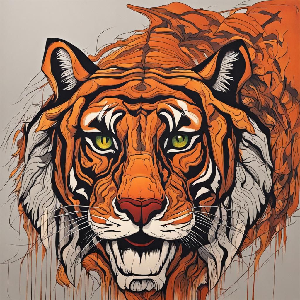 Abstract Saber-Toothed Tiger Art in Complementary Colors