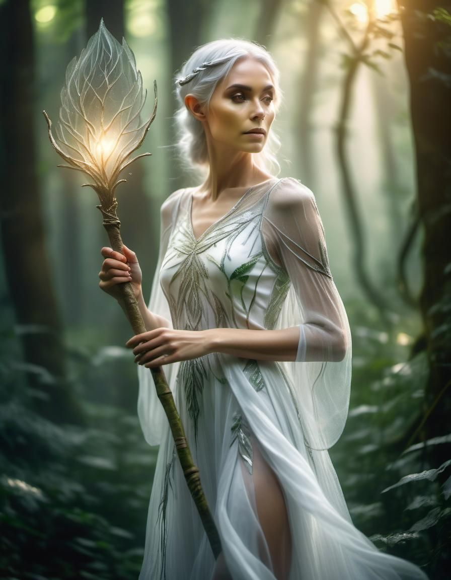 Silver Haired Elf Roaming in Sacred Forest