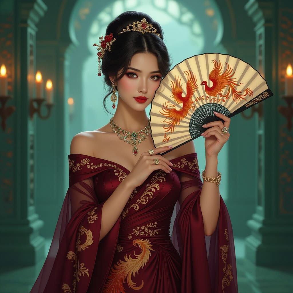 Harem Girl in Phoenix Gown, Art Nouveau Style