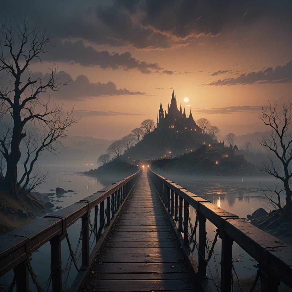 Misty Bridge to Forgotten City: Atmospheric Concept Art