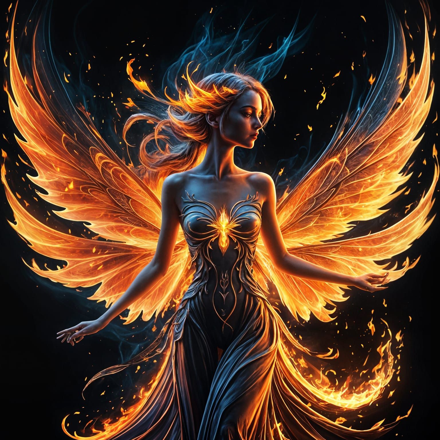 Abstract Fire Fairy with Flowing Wings