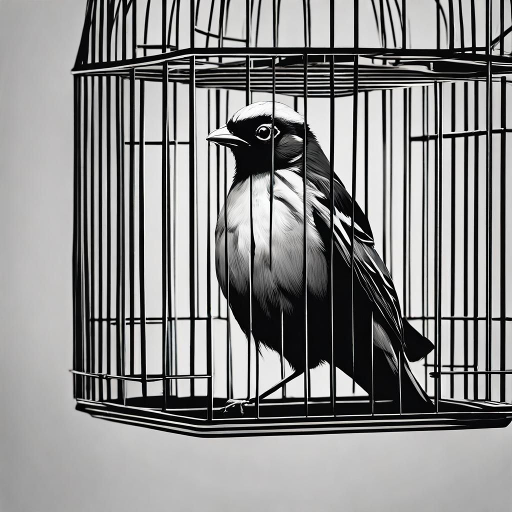 Modern Square Bird Cage: Black and White Vector