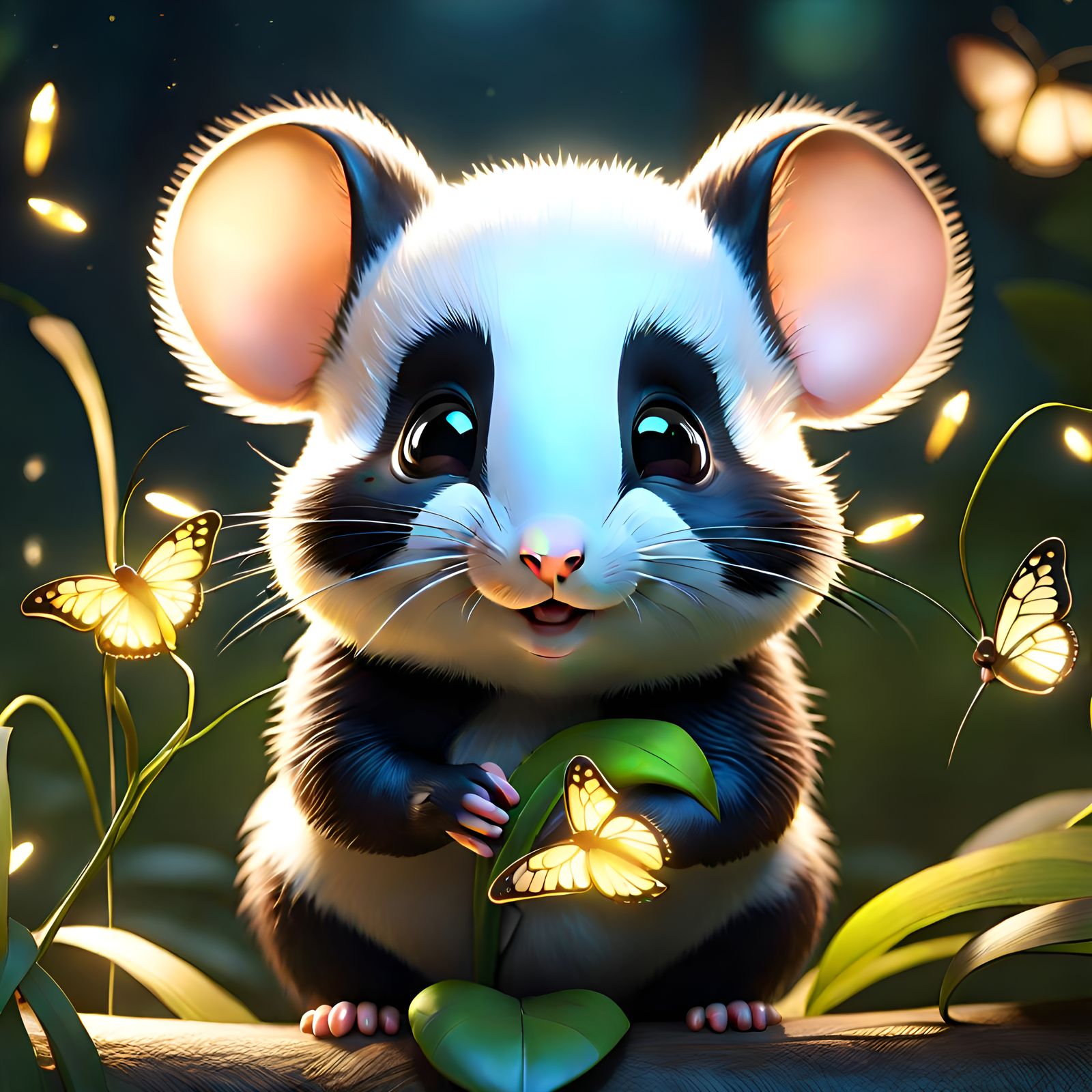 Adorable Mouse-Panda Hybrid in Enchanted Forest