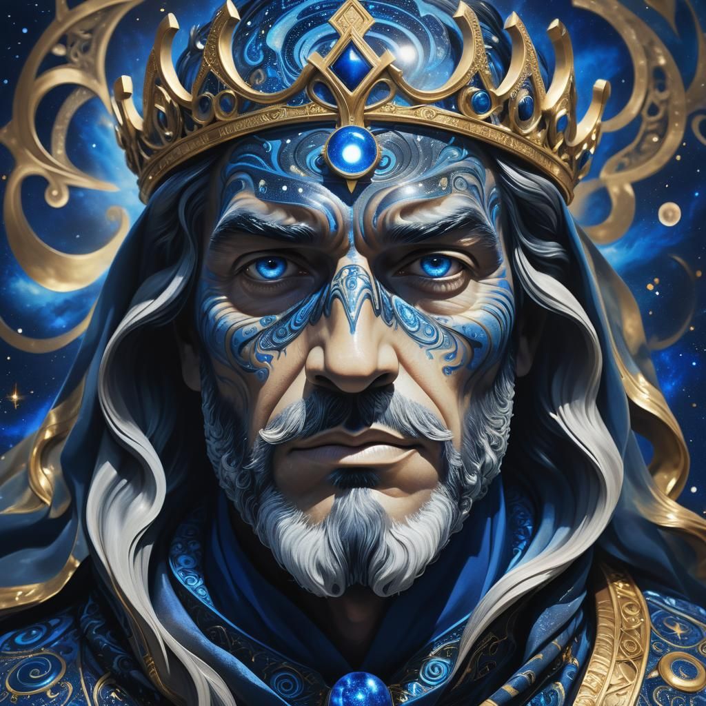 Surreal Obsidian God in Cosmos Cloak, Fantasy Art