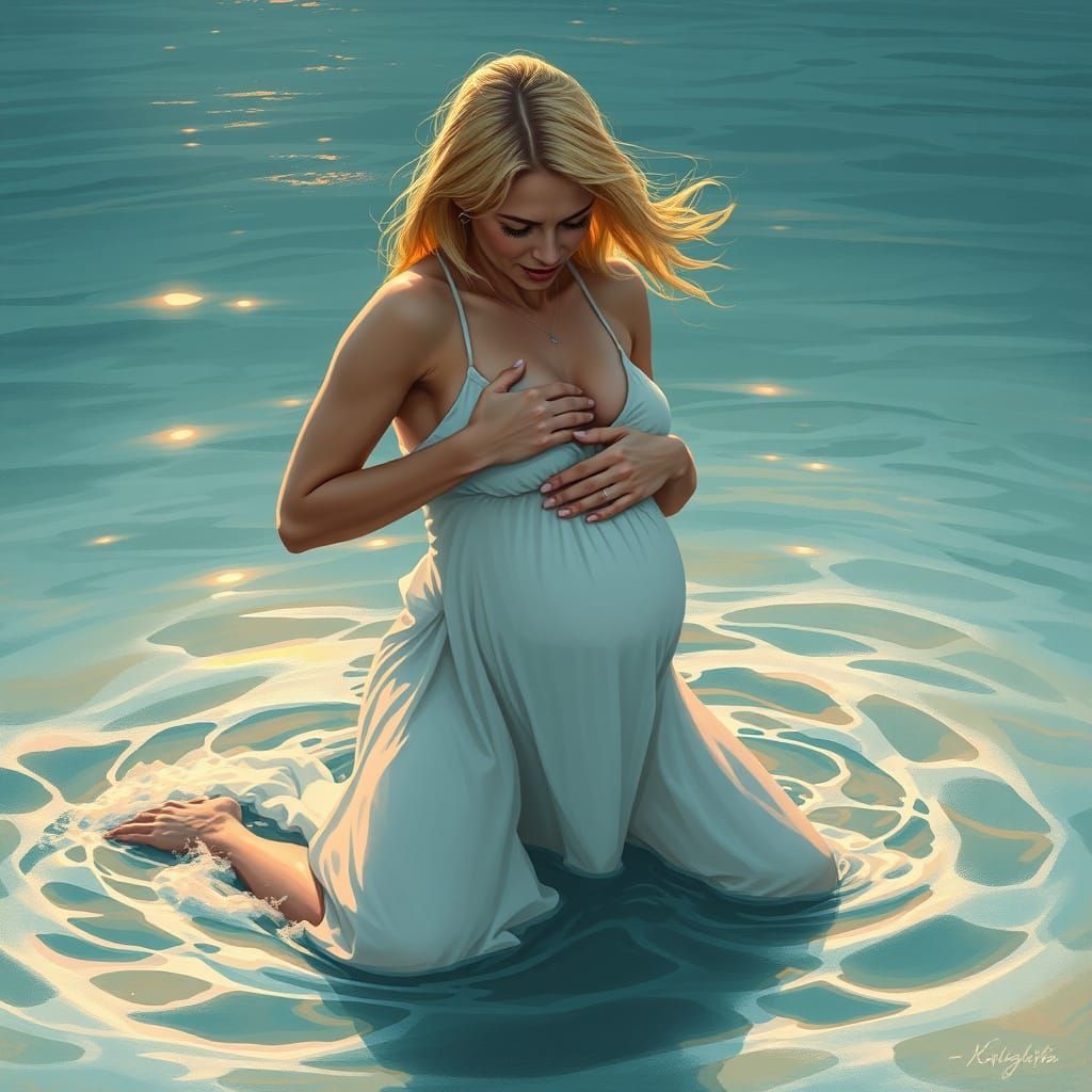 Turbulent Ocean Birth Scene in Vibrant Colors