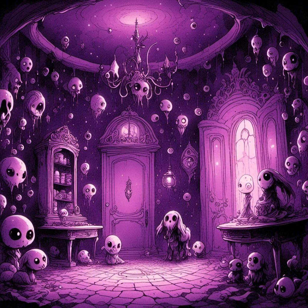 Eerie Chibi Goatfolk Sketch in Haunted House