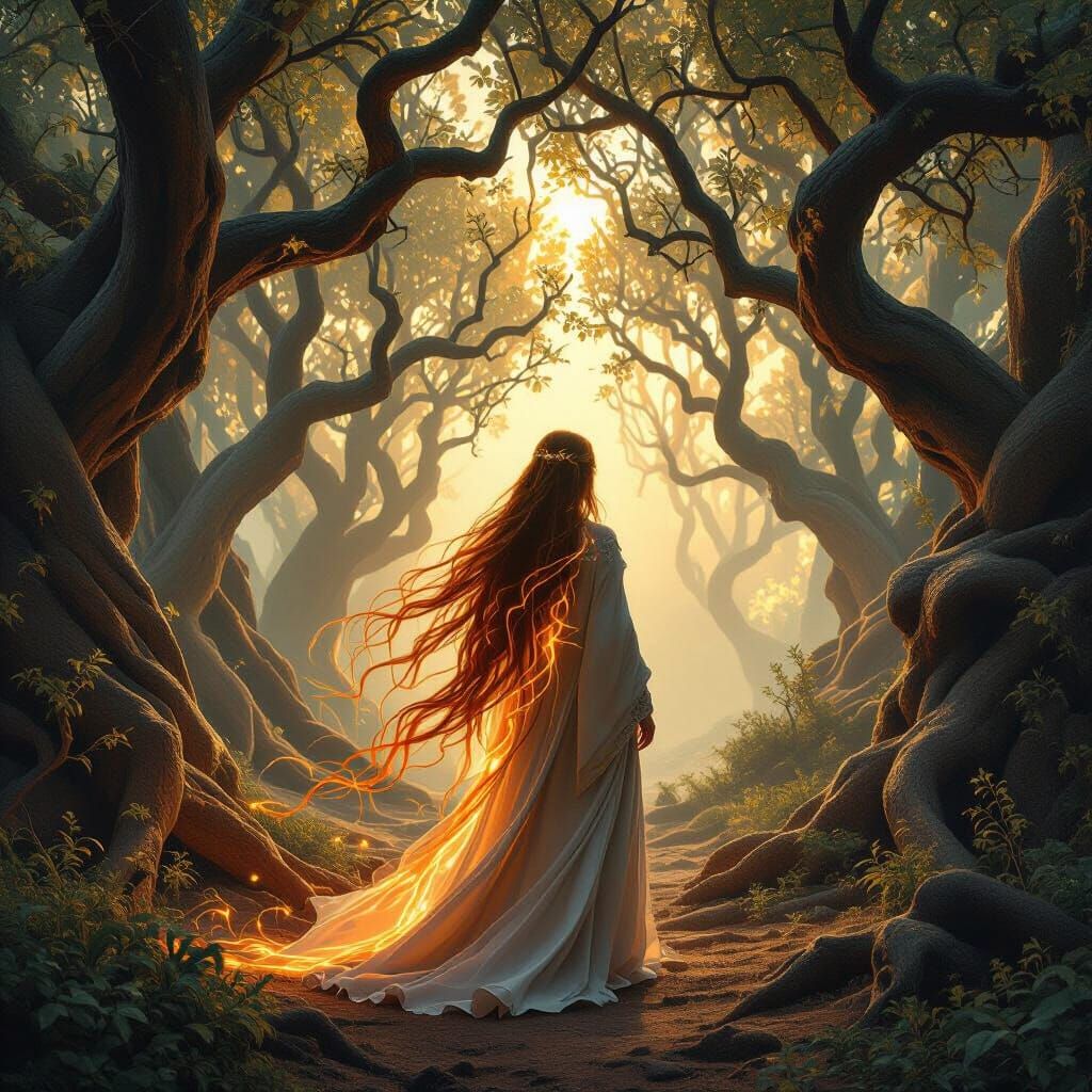 Ethereal Woman in Mystical Forest
