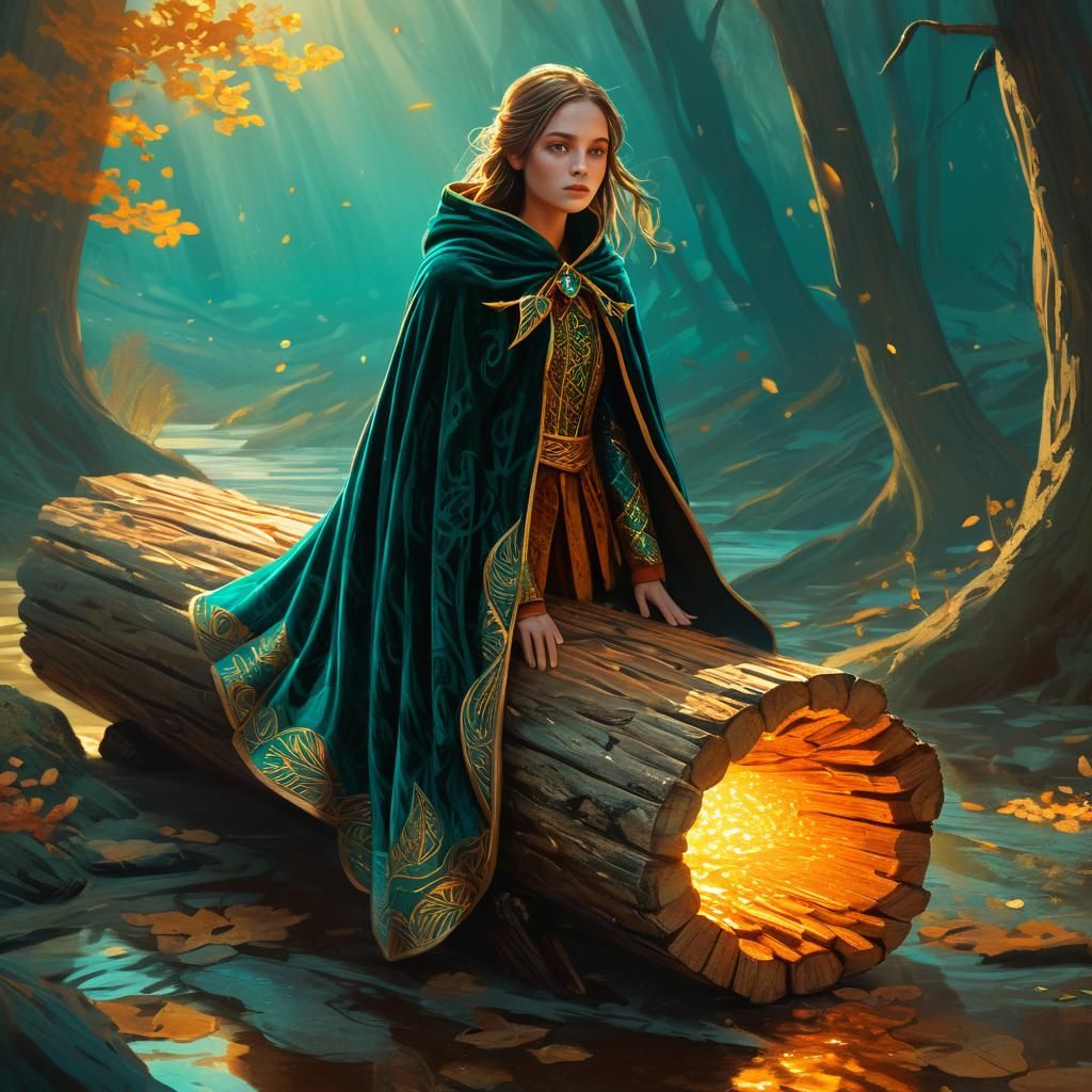 Ethereal Girl Emerges from Log: Fantasy Art
