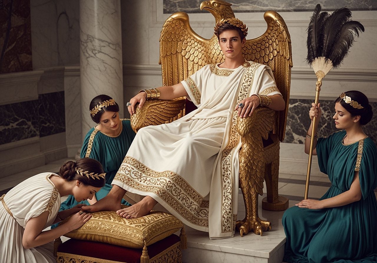 Young Emperor on Eagle Throne in Lavish Palace