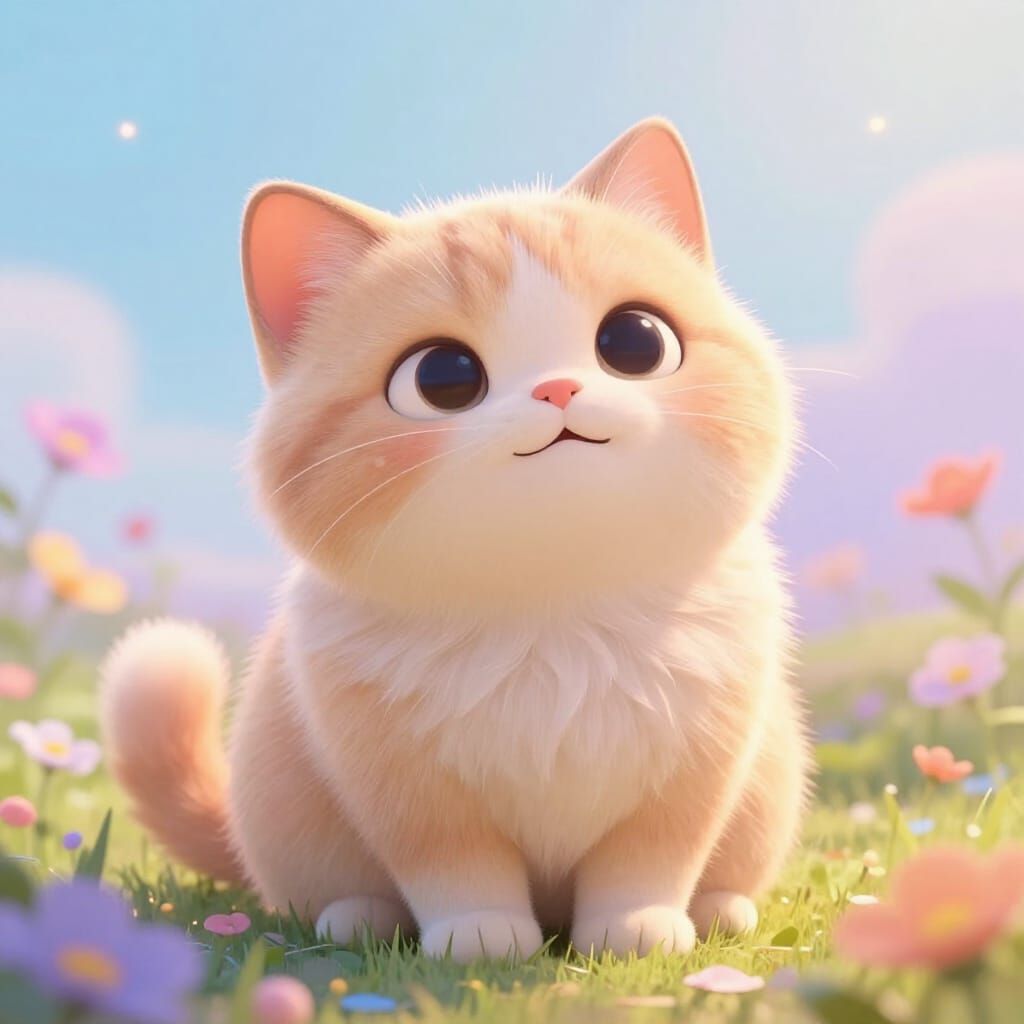 Happy Fluffy Cat in Dreamy Fairytale Setting