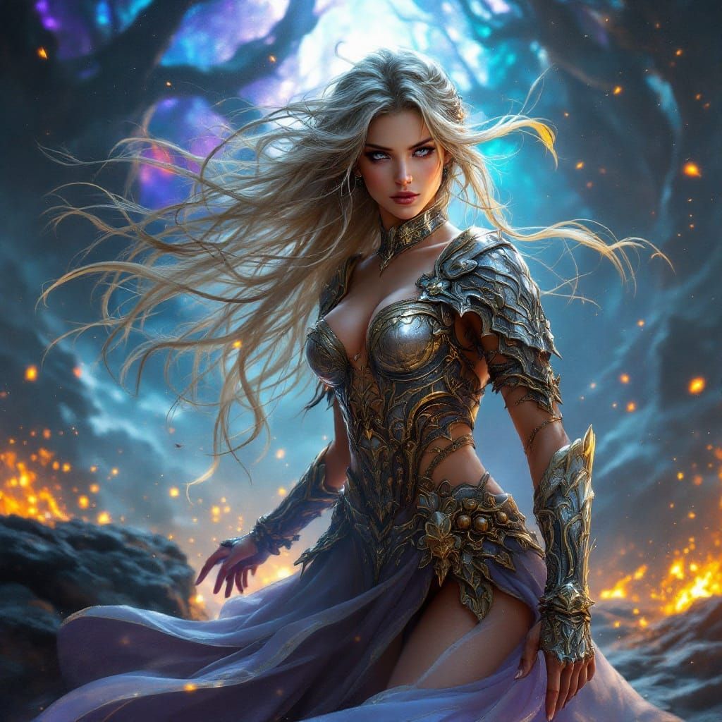 Ethereal Fantasy Warrior in Dreamlike Landscape