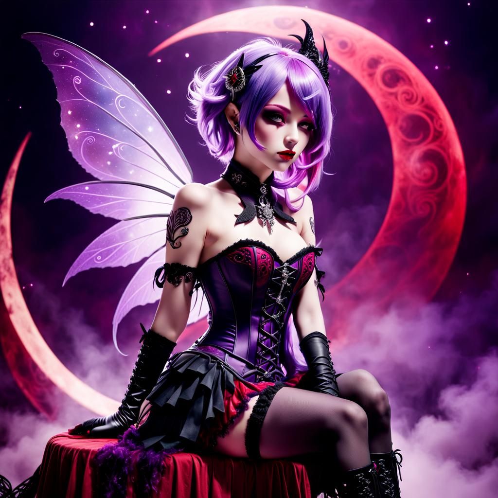 Emo Fairy on Crescent Moon, Fairycore Style