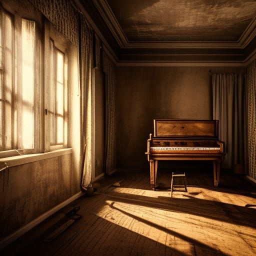 Hyperrealistic Abandoned Theater with Piano in 8k