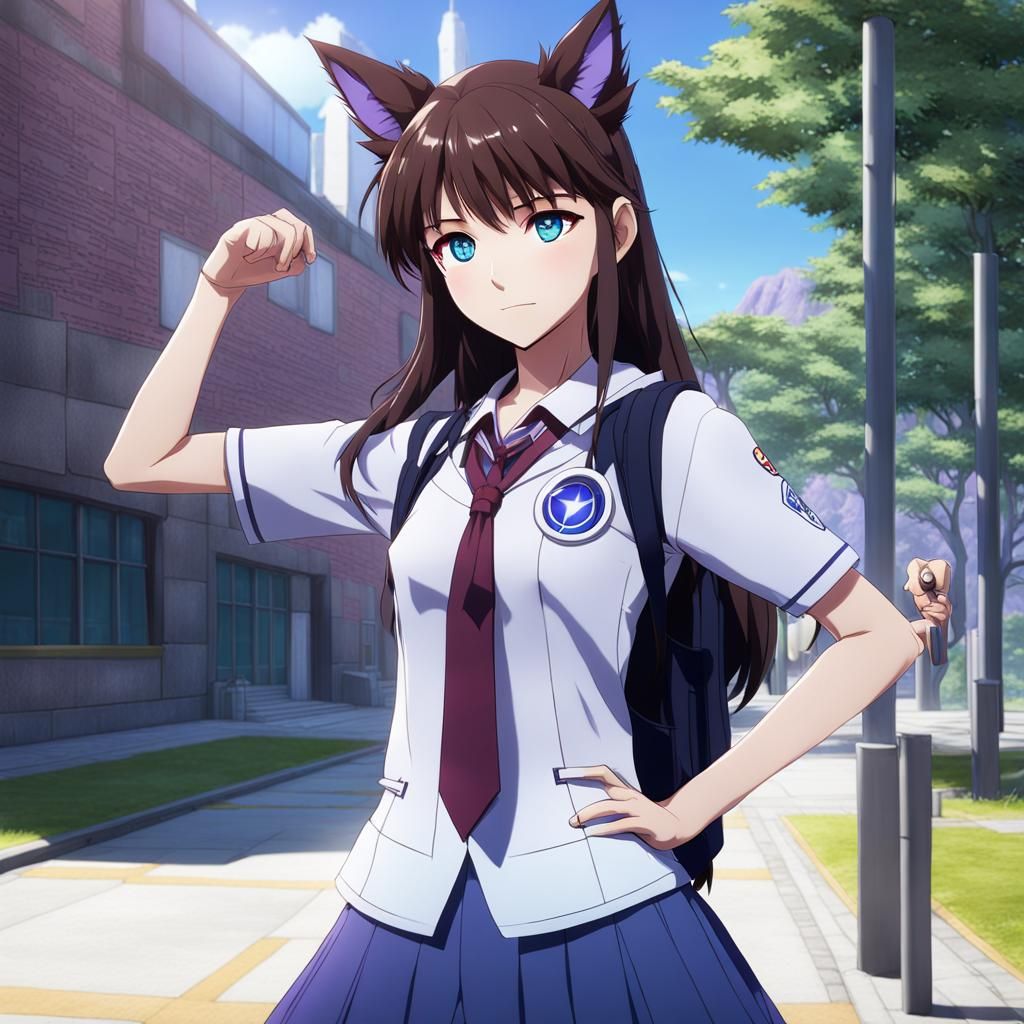 Anime Style Werewolf Girl in School Uniform