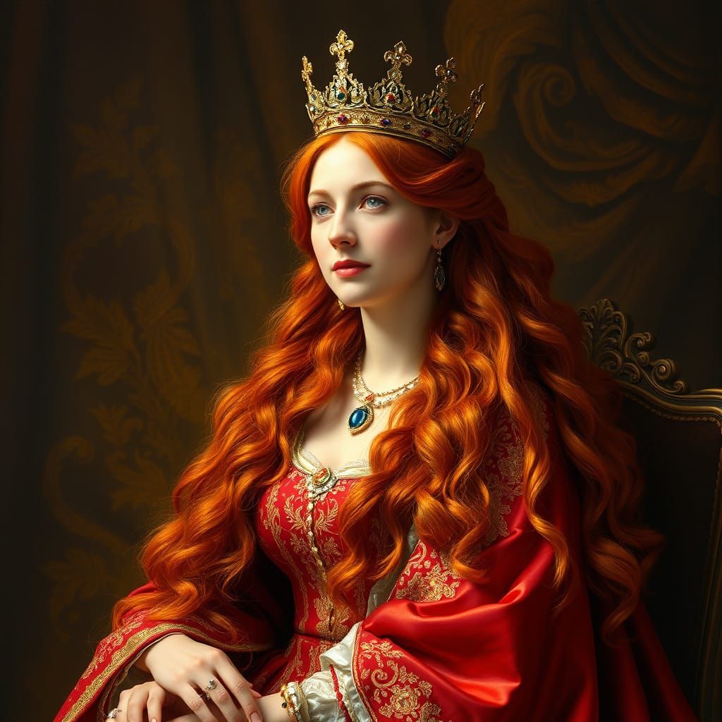 Majestic Queen on Stone Throne: Baroque Style
