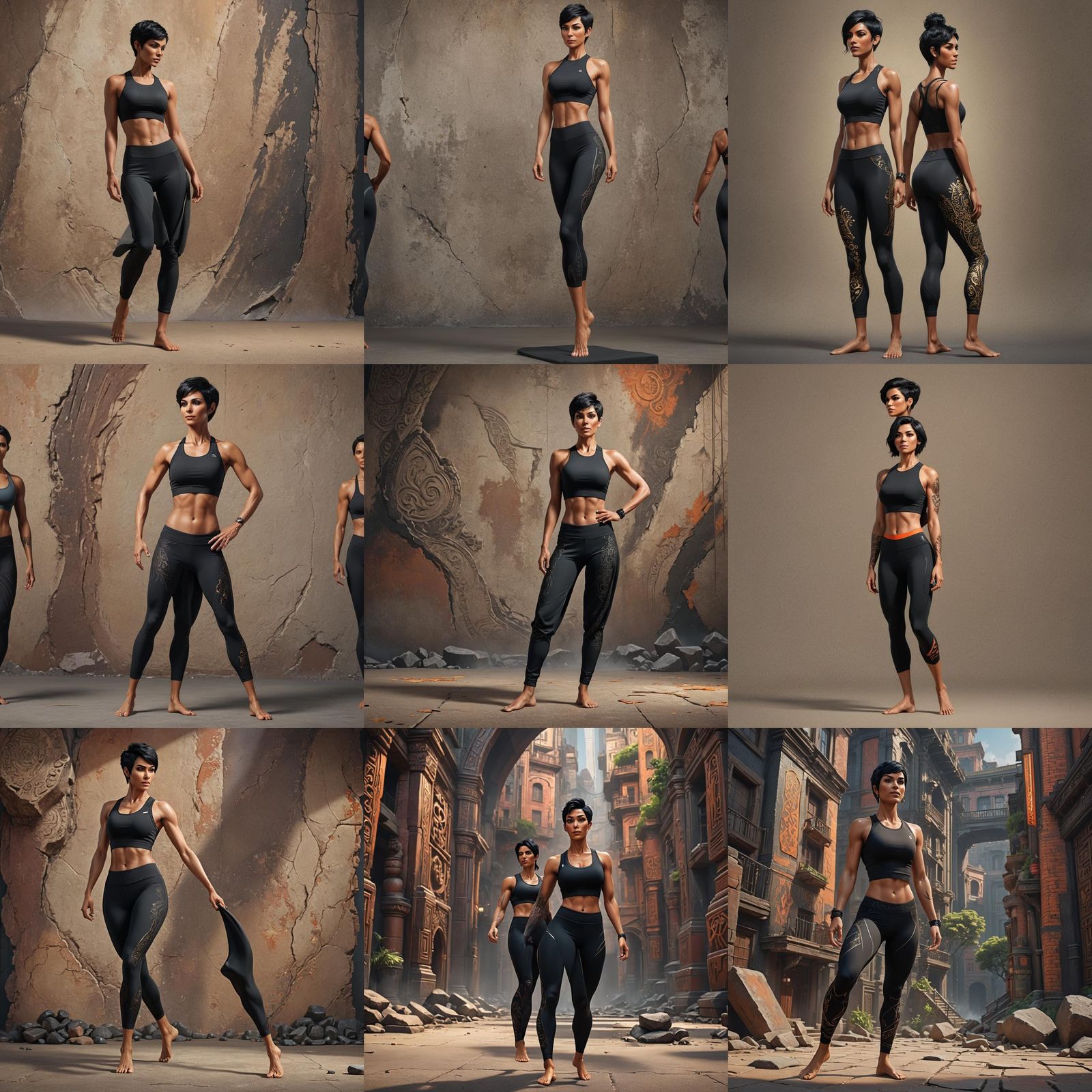 Muscular Woman in Yoga Pants, Detailed Matte Painting