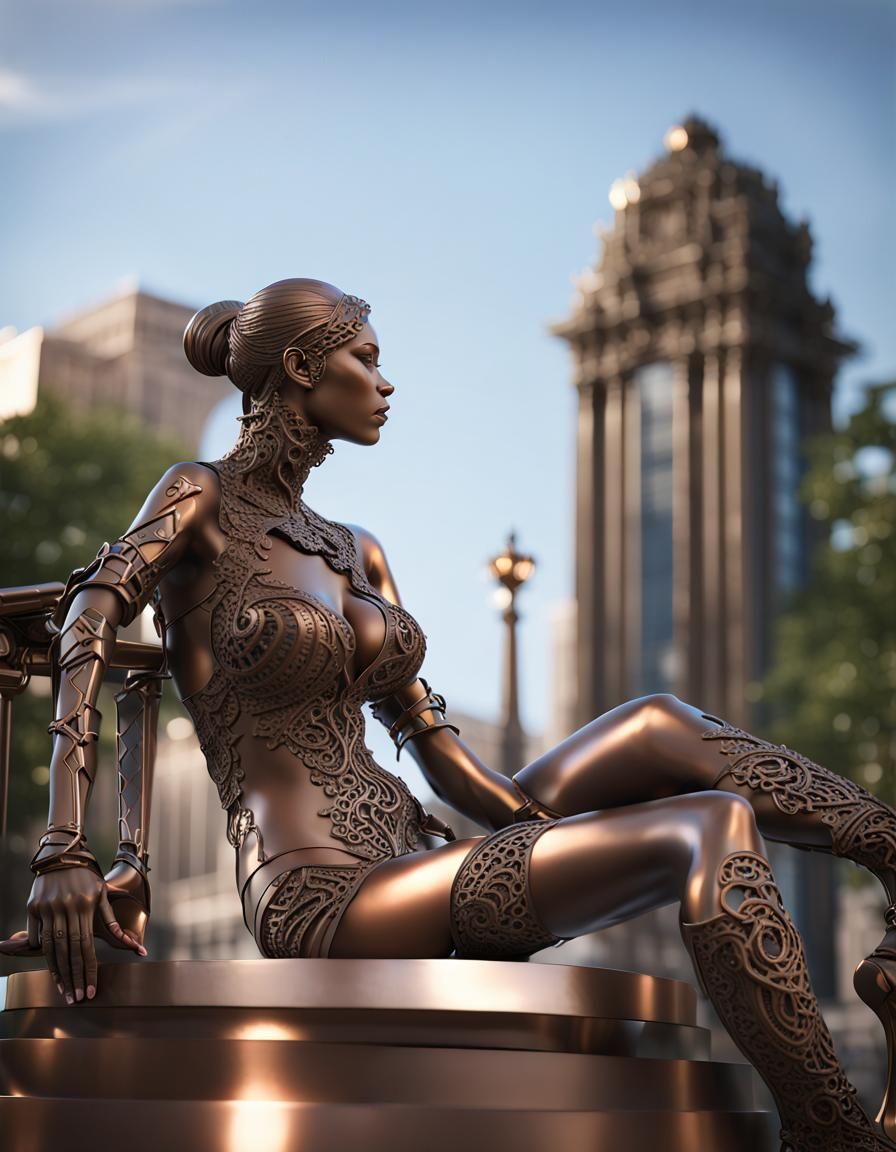 Bronze Statue with Sci-Fi Mech Details