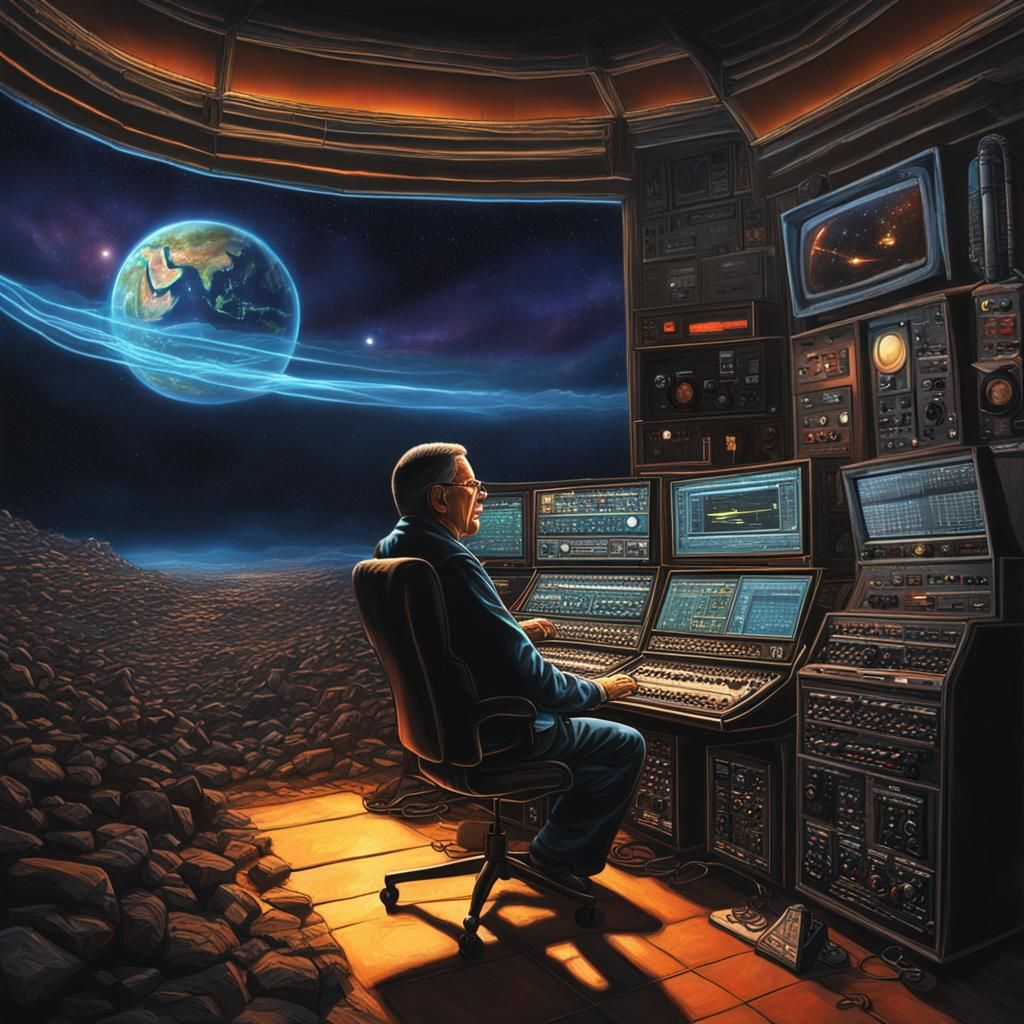 Art Bell at 2 AM, Hyperrealistic 3D Render