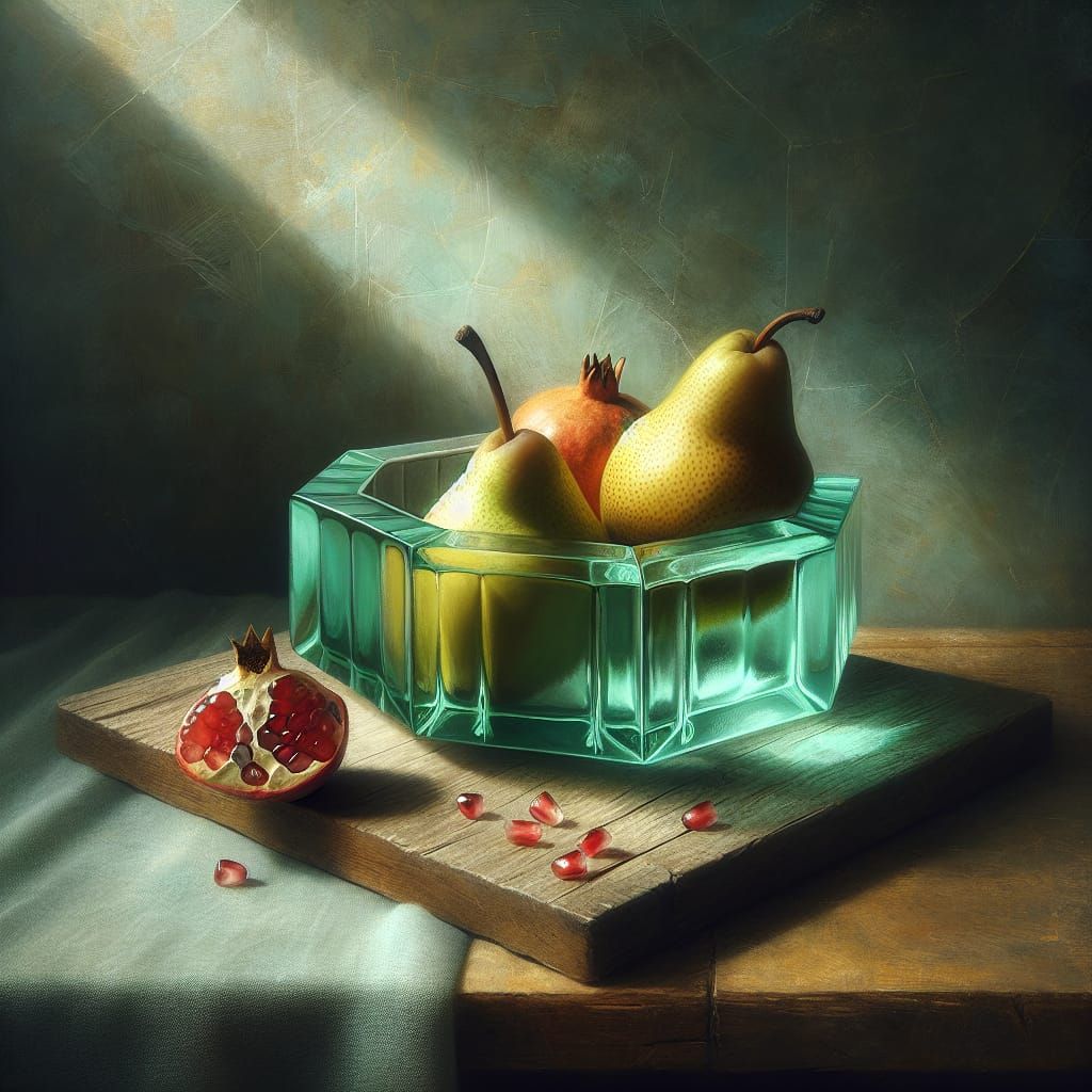 Still Life in Impressionist Style with Pears and Pomegranate