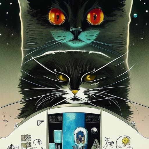 Cute Cat in Dystopian Biopunk Style