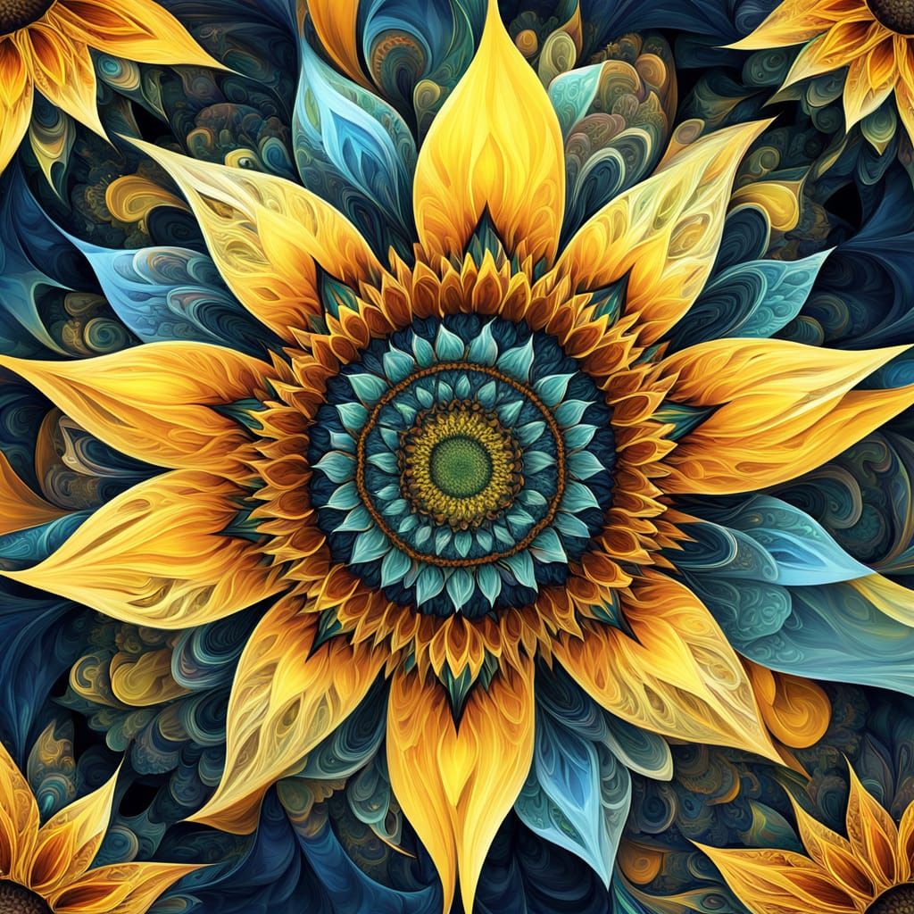 Abstract Fractal Sunflower in Vibrant Colors