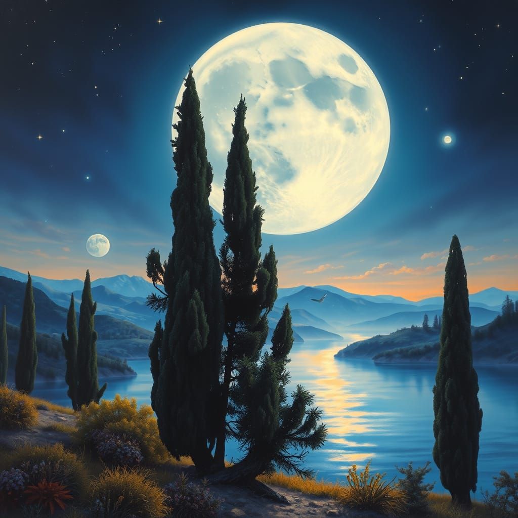 Celestial Dreamscape under a Majestic Full Moon
