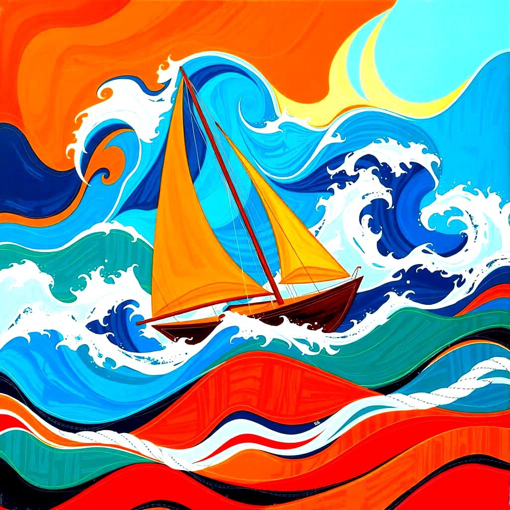 Abstract Sailing Art in Complementary Colors