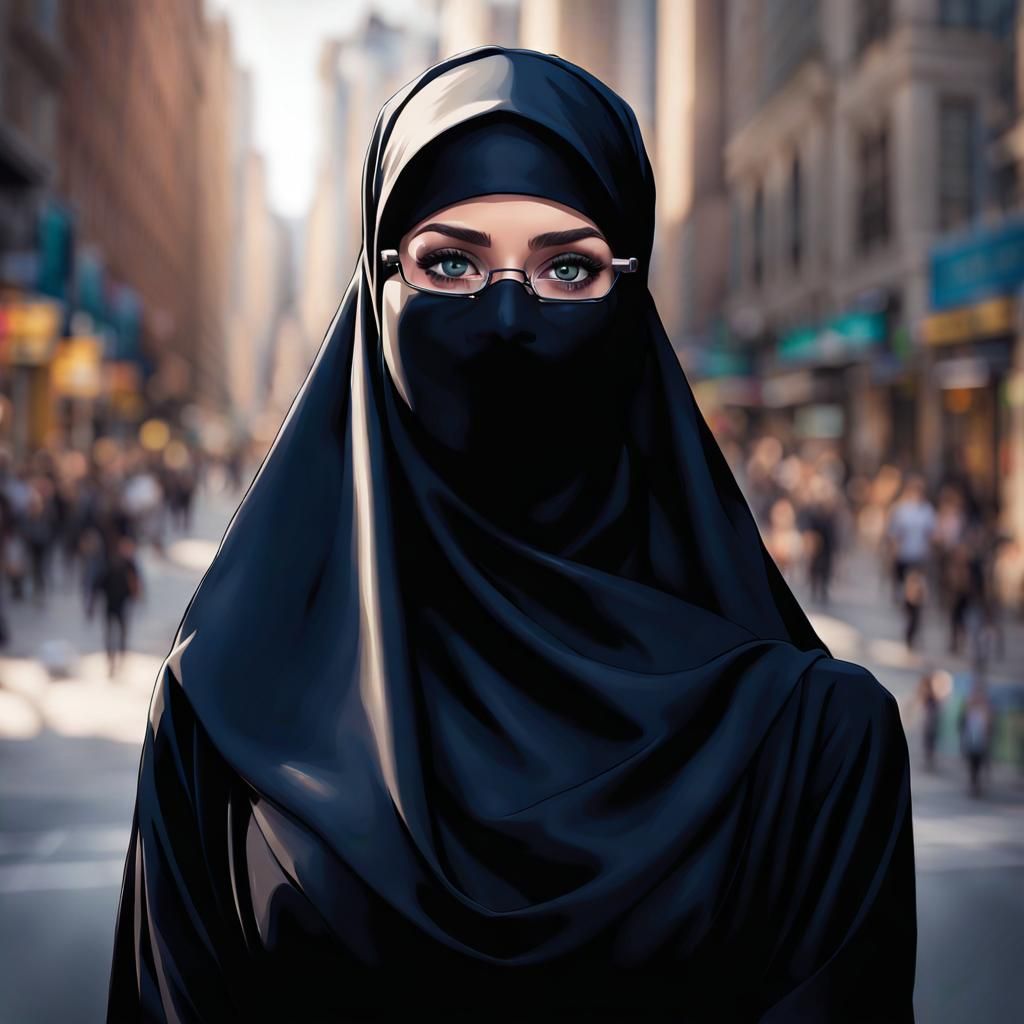 Joyful Niqabi Woman Portrait in Modern City