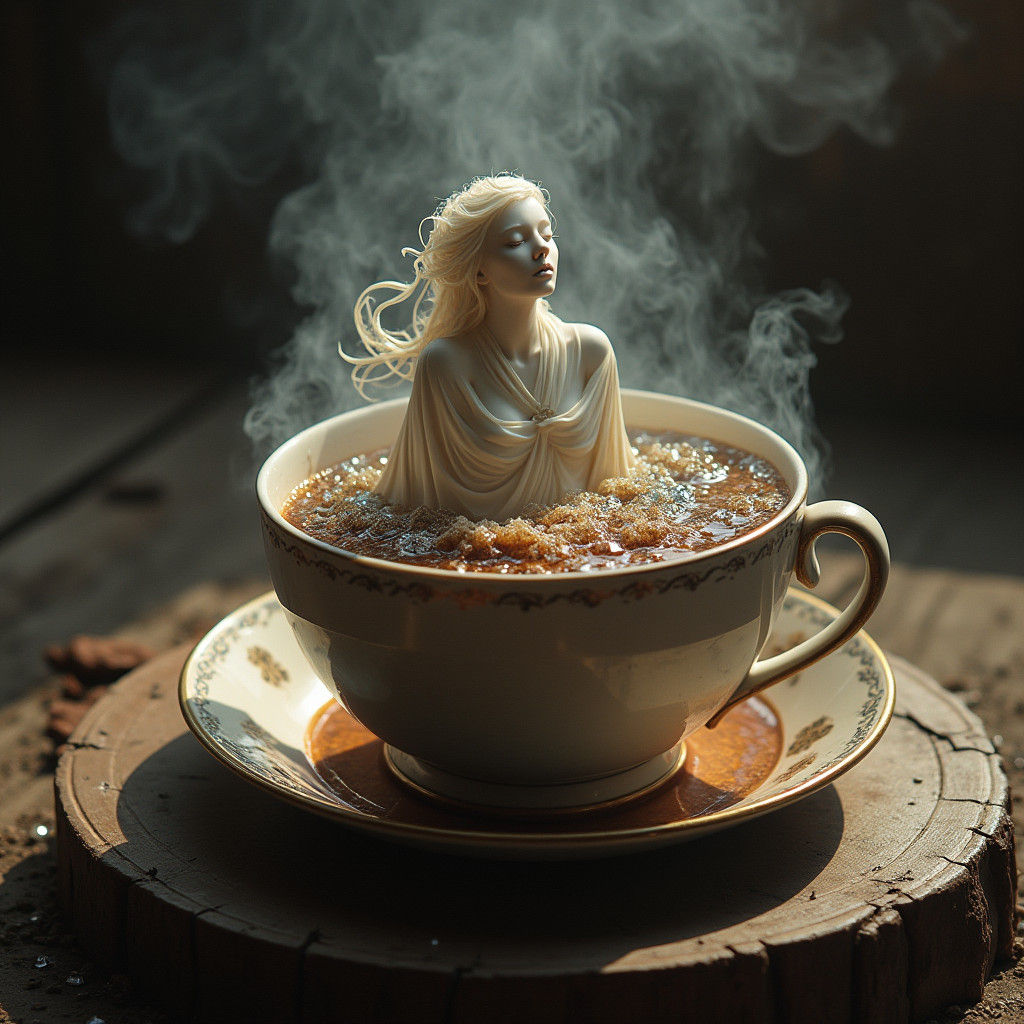 Ice and Fire Goddess Emerges from Coffee Cup