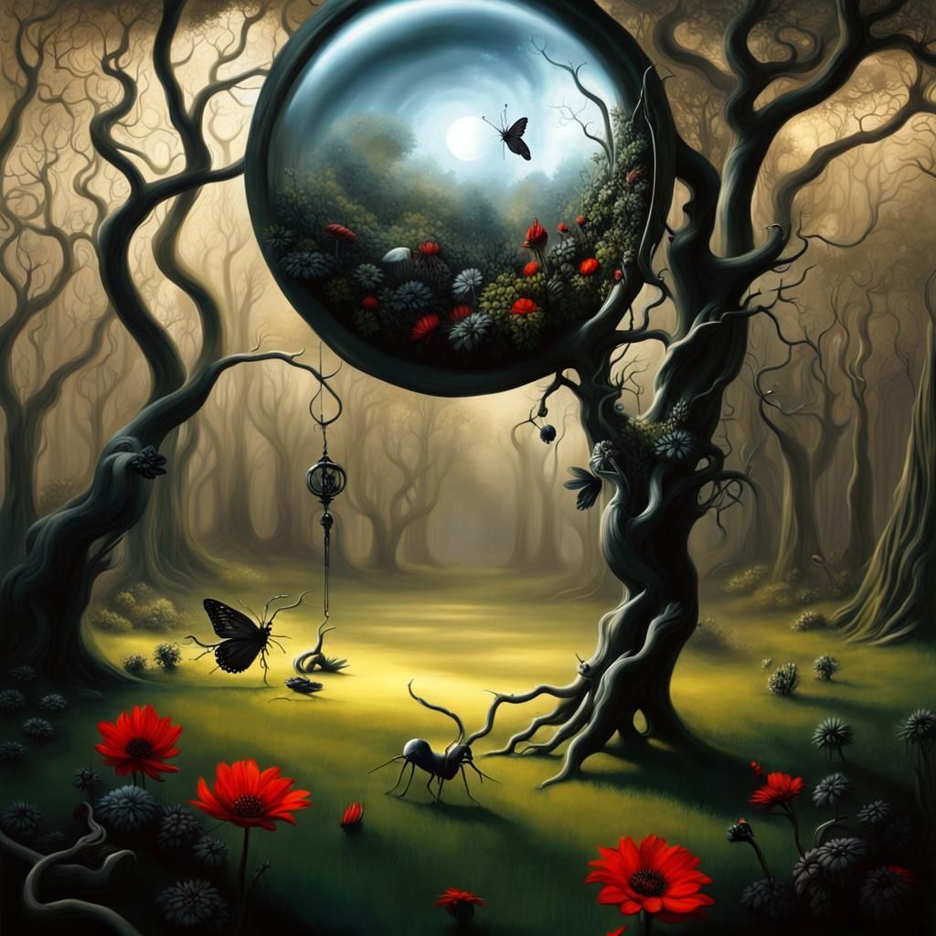 Surreal Dark Garden Portal in Salvador Dali Style