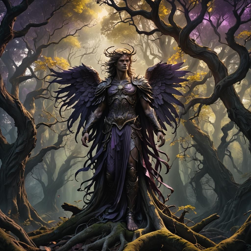 Majestic Angel in Dark Fantasy Forest