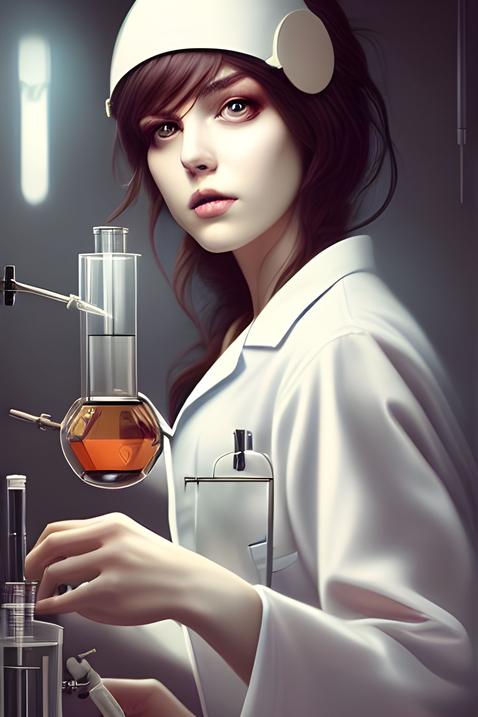Happy Female Scientist in Laboratory - Artgerm Style