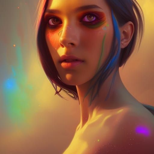 Girl with Rainbow Eyes: Artgerm-Inspired Portrait